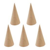 5Pcs Simple Solid Wood Rings Display Stand Organizer Cone Shape Jewelry Display Rack Finger Trinket Stand Showcase 1 beige