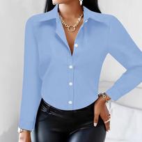 Elegant Women's Long-Sleeved Solid Color Shirt - Basic Casual Office Top Extra Extra Large gray