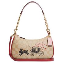 Coach Teri 25 Classic Monogram Rabbit Carriage Print Zipper Closure Leather Details Tote Shoulder Bag Medium Women bags Khaki CF403-IMOT4 Basic Set (Bag+Dust Bag) beige