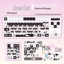 Cute Cow Cat Black Head Five-Sided PBT Keycaps for \68\75\87\99\108 Magnetic Switches white