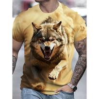 Men 3D Pattern Fire Wolf Graphic Print T-Shirt Summer Oversized Causal T-Shiet Men's Fashion Fitness Short Sleeve Clothing Tops S beige