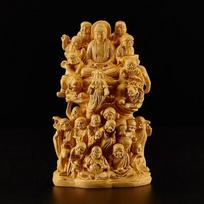 wood carving Eighteen Arhats Buddha Statue Buddhist figures Home Living Room Office Wealth Luck Feng Shui Decor buddha wood L brown