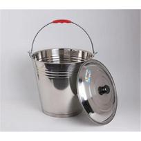 Stainless steel bucket big large capacity household barrel with cover oil bucket water storage hotel restaurant water bucket 25xH20cm gray
