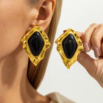 SHIXIN Retro Inlaid Resin Acrylic Irregular Big Stud Earrings Women Luxury Gold Color Geometric Earrings New Year Party Jewelry black