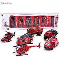 1:87 High-fidelity Theme Alloy Car Model Set 6PCS Fire Military Police Alloy Car Toy Car Children's Christmas Gift gray
