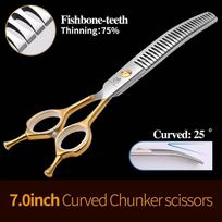 Fenice JP440C High Quality 7.0/7.5 inch Professional Dog Grooming Scissors Curved Chunker Scissors Grooming for Dogs Face Body gray