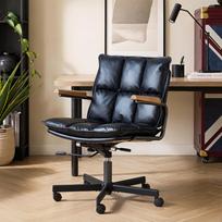 Home Office Desk Chair, Leather Ergonomic Computer Chair with Wheels and Oak Armrests, Height-Adjustable Chair with Swivel Function for Executives 65 x 46 x 72 cm juoda