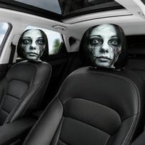 Horror Ghost Face Car Headrest Covers , Washable Elastic Fabric, Universal Fit, Spooky Halloween Car Accessories 1pc gray