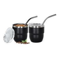 Espresso Puodeliai 4oz Izoliuoti Nerūdijančio Plieno Kavos Puodeliai su Dangteliu 2 vnt. juoda