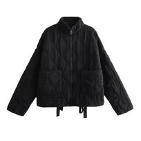 Autumn and Winter Stand Up Collar Women's Solid Color Casual Loose Pocket Decoration Long Sleeved Jacket L