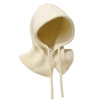 1Pc Solid Color Knitted Hooded Integrated Scarf Cap Outdoor brown