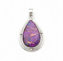 Purple Copper Turquoise Pear Cut Pendant, 925 Solid Sterling Silver, Bohemian Statement Jewelry