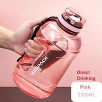 UZSPACE 2.3L 2000ML Water Bottle with Straw Clear Large-capacity Plastic Drinking Bottle Gym Tool Jug Tritan BPA Free Sports rožinė