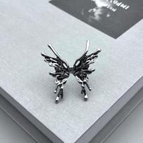 Retro Big Butterfly Ring For Women Men Silver Color Punk Gothic Open Ring Handmade Designer  Unisex Accessories love Gift resizable gray