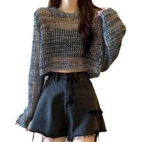 Women Tops Solid Color Loose Fit Hollow Design Pullover Tops Pure Color Summer Thin Tops Sun Protection Short Cover Up Blouse