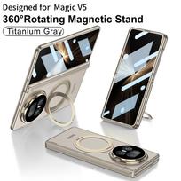 For Honor Magic V5 Case Protective Shell Fashion 360 Hinge Protection Magsafe Cases Mobile Phone Back Cover With Tempered Glass Honor magic v5 gray