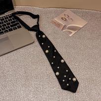 Pre Tied Black Fashion Neckties With Faux Pearl Rhinestone Decor Perfect For Party Wedding Daily Wear Special Events R gray