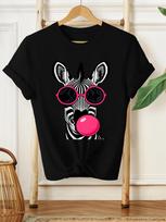 Cool Zebra With Sunglasses Bubble Gum Tshirt Funny Animal Graphic Tees Casual Short Sleeve Tops For Unisex 4XL black