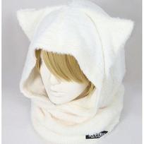 Harajuku Balaclava Mask Hood Hats Fox Cat Ears Hats Scarf Hip Hop Cap Y2K Plush Warm Winter Ski Cap Slouchy Hat for Women Men One Size juoda