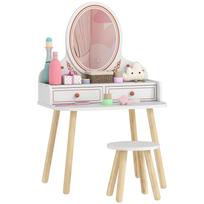 Children's dressing table set with stool, mirror, drawers, clothes rails for ages 3-8, 56 x 38 x 87.8 cm, white