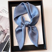 New solid 70*70cm small square scarf for women, versatile decorative neck protection thin faux silk scarf 70x70cm gray