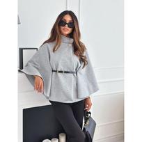 Solid Color Waist-Tied Wool Cape Coat Medium gray