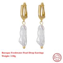 Effie Queen 925 Solid Sterling Silver 14k Gold Baroque Drop Earrings Natural Jewelry for Women Banquet Gift Ear Accessory GPE10 white