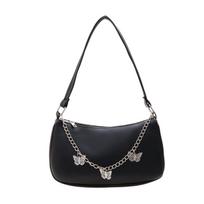 Stylish PU Underarm Bags for Women Solid Color Shoulder Bags Ladies for Butterfly Chain Shopping Dating Bag Simple Handb 1 gray