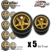 1/64 Front Small And Rear Big Wheels With Detachable Slick Rubber Tires Pentagram Spokes For Model Cars For Hotwheels (5 Sets)