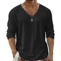 Men Loose Long Sleeve V Neck Solid Casual Pullover T Shirt S