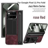 Pixel 11 Pro Fold Vintažinės odos tekstūros vyrių dėklas su rašiklio laikikliu Google Pixel 10 Pro Fold black