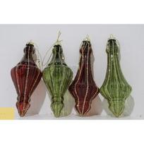 Stiklinis kalėdinis eglės žaisliukas ORNAMENT, raudonos/žalios sp., 2 rūšys, 15 cm