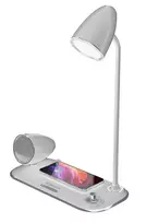 LED stalinis šviestuvas Tellur Nostalgia su 15 W belaidžiu įkrovimu ir 5 W Bluetooth garsiakalbiu, baltas