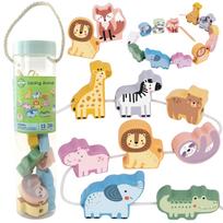 Mediniai siūlų vėrimo kaladėlės, susipynusios, Zoo Montessori, 13 EL WOOPIE GREEN