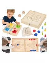Viga medinis žaidimų stalas 4 viename – ledo ritulys, kerlingas, boulingas ir „Ludo“