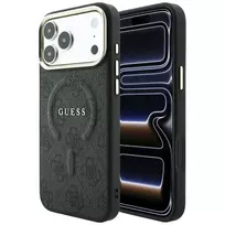 GUESS PU Leather 4G Gold Frame Embossed MagSafe Case for iPhone 18 Pro Black