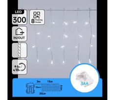 Aigostar -LED Lauko kalėdinė girlianda 300xLED/8 funkcijų 3xAA 18x0,4m IP44 šaltai balta