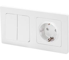 Aigostar - Dvigubas jungiklis Nr. 6 + 6 ir SCHUKO 250V rozetė su baltu rėmeliu