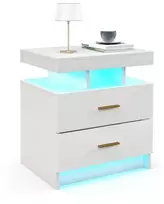 Naktinis staliukas su LED apšvietimu ir 2 stalčiais, juoda/balta, 50 x 40 x 58 cm