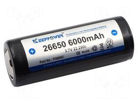 Re-battery: Li-Ion | 26650 | 6000mAh | 3.7V | Ø26.6x69.5mm | 10A