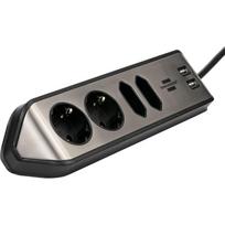 Brennenstuhl estilo corner power strip 4-way (black/stainless steel, 2x USB)