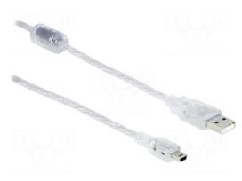 Cable | USB 2.0 | USB A plug,USB B mini plug | 1m | transparent