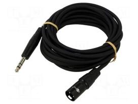 Cable | Jack 6,35mm 3pin plug,XLR male 3pin | 5m | black | PVC