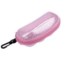 Rožinis kietas akinių dėklas su užtrauktuku ir karabinu, 16 × 5,2 × 6,5 cm