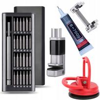 Įrankių rinkinys Rosfix LCD Repair Set – Tikslus, 25 antgalių, B7000 klijai, Siurbtukas 55 mm
