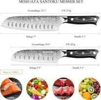 Mosfiata 2 virtuviniai peiliai, tėvo dienos dovana tėčiui, 17,8 cm ir 14 cm santoku peilis, šefo peilis, profesionalus japoniškas peilis, su dėklu ir šluoste