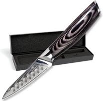 Wolfblood pro damasko virtuvinis peilis s (19 cm) profesionalus peilis vaisiams iš tikro 67 sluoksnių damasko plieno i virtuvinis peilis skutimo peilis su medine rankena dovanų dėžutė ir ašmenų apsauga