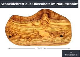 Küchenmaster alyvuogių medienos pjaustymo lenta natūralaus pjovimo, sūrio lenta, duonos lenta, pusryčių lenta (30-32 cm)