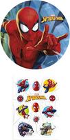 Dekozauber24 Spiderman valgomos tortų dekoracijos 20 cm + 12 x valgomos keksiukų dekoracijos, vegetariškos, be cukraus, be glitimo, torto dekoracija vaikų gimtadienio vakarėliams, 2 vnt. rinkinys
