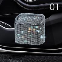 Shiny Rhinestones ABS Car Trash Bin Hanging Door-side Pressing Type Garbage Case Sundries Storage Box Trash Can Auto 7 black